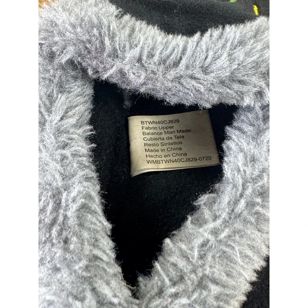 Wonder Nation Dinosaur Slippers Kids Size 9-10 Black Faux Fur Sombrero SAURUS